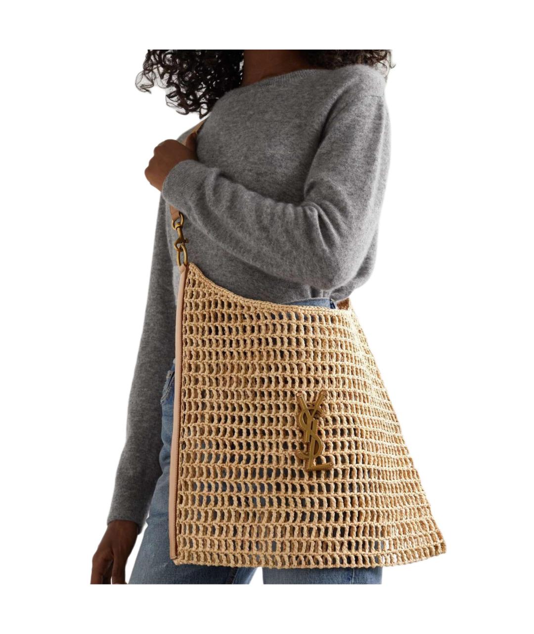 SAINT LAURENT Коричневая пелетеная сумка через плечо, фото 5