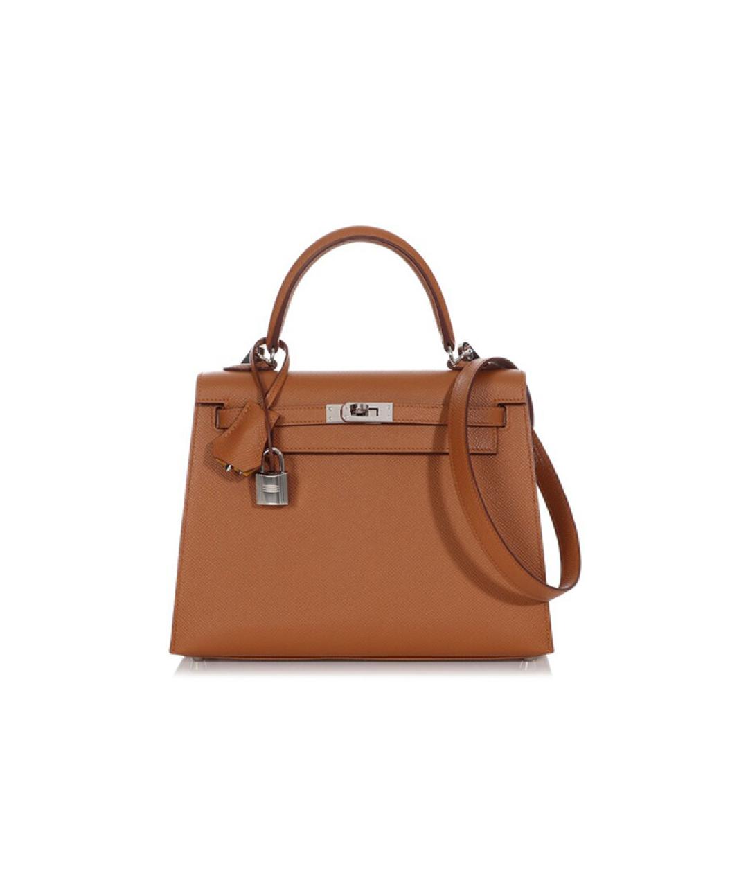 HERMES Коричневая кожаная сумка с короткими ручками, фото 6