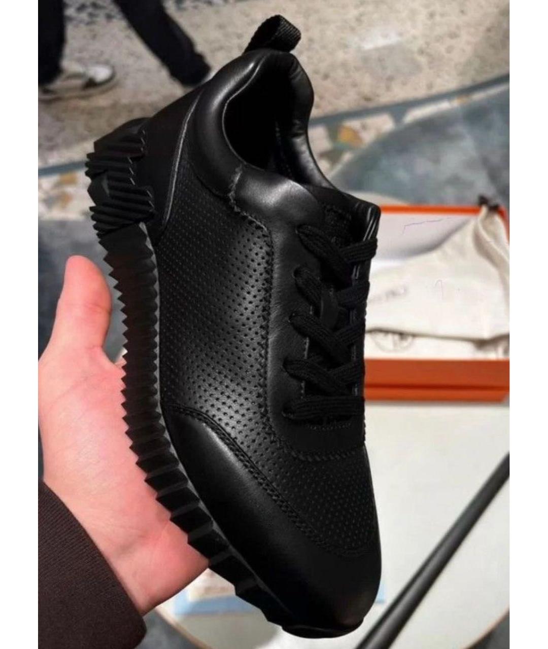 HERMES Черные кожаные низкие кроссовки / кеды, фото 4