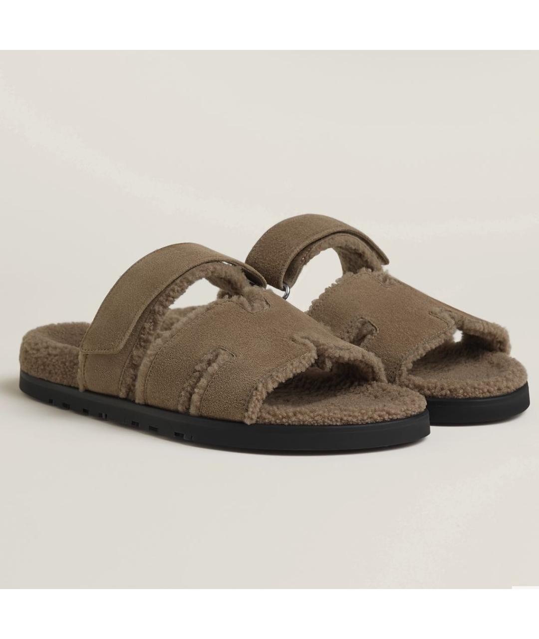 HERMES Хаки замшевые сандалии, фото 5