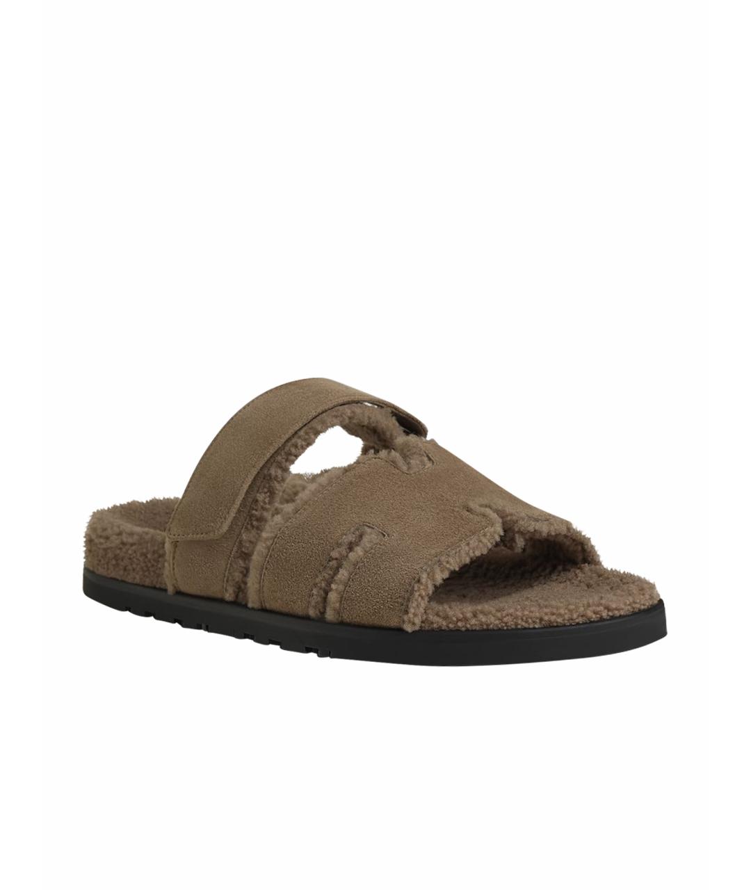 HERMES Хаки замшевые сандалии, фото 1