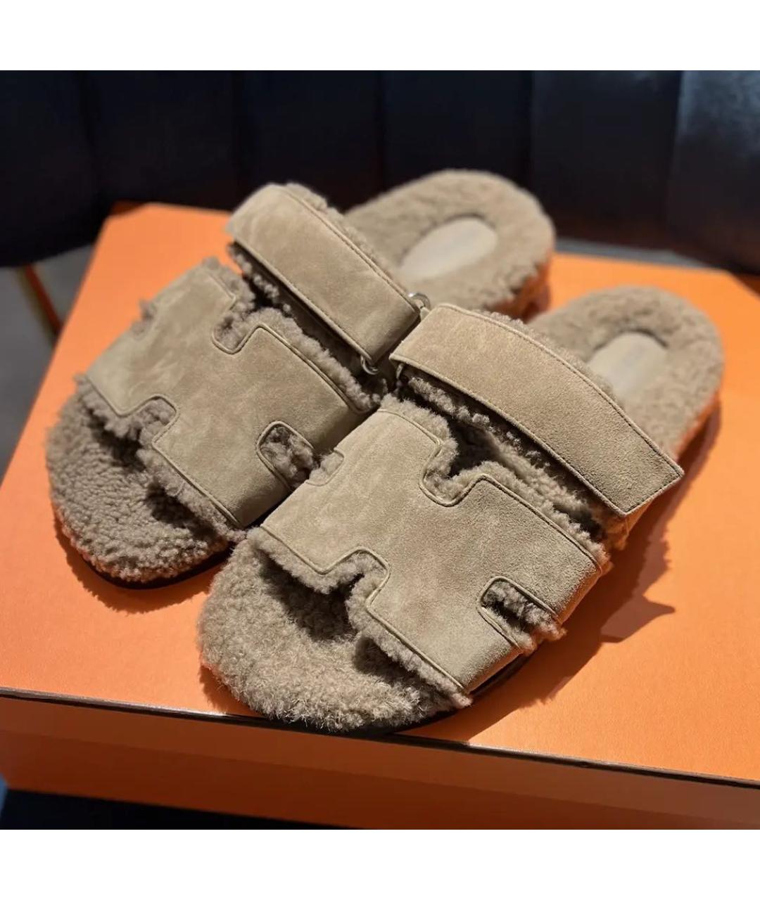 HERMES Хаки замшевые сандалии, фото 4