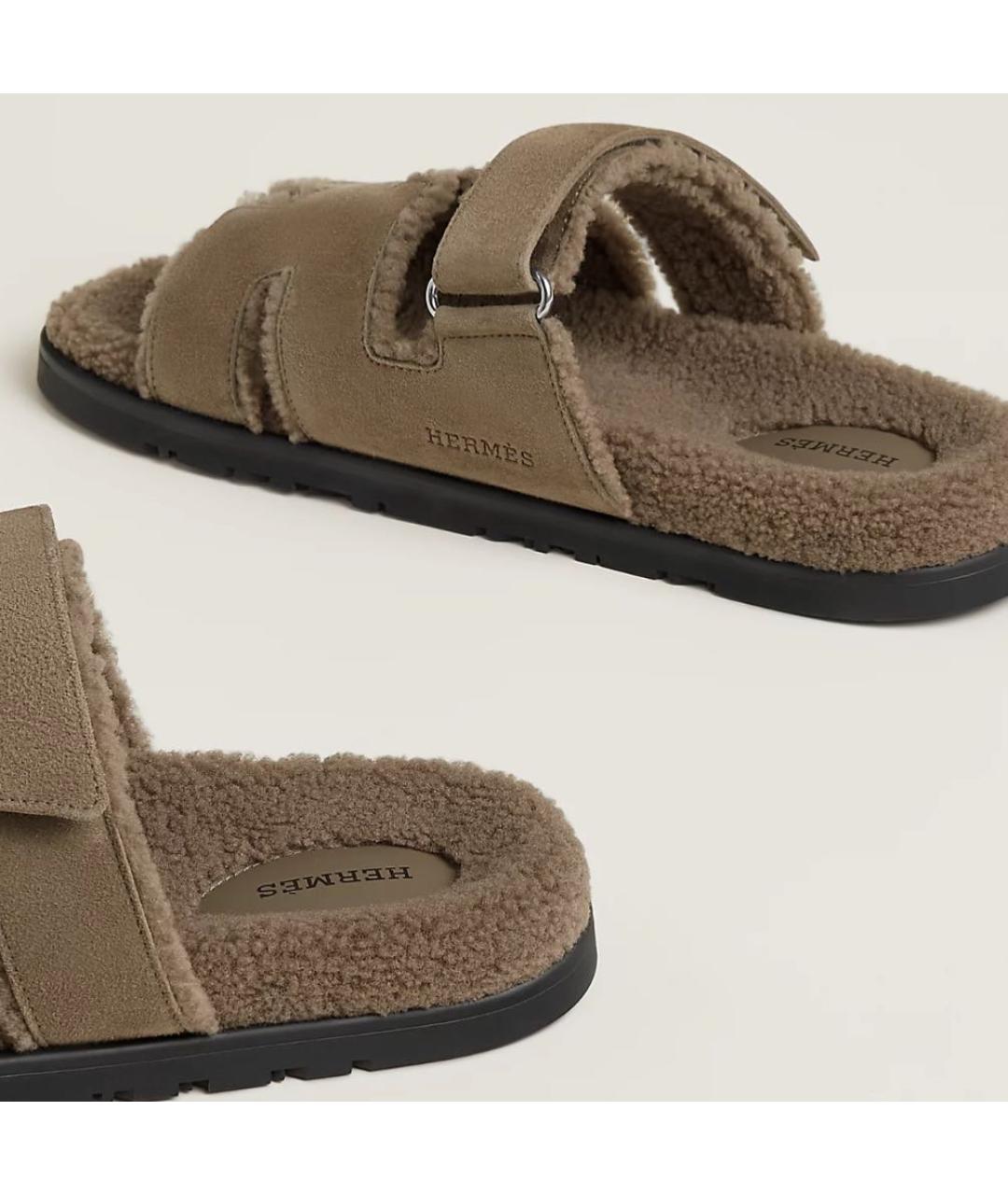 HERMES Хаки замшевые сандалии, фото 3