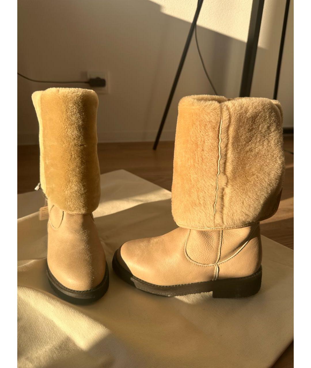 LORO PIANA Бежевые кожаные сапоги, фото 8