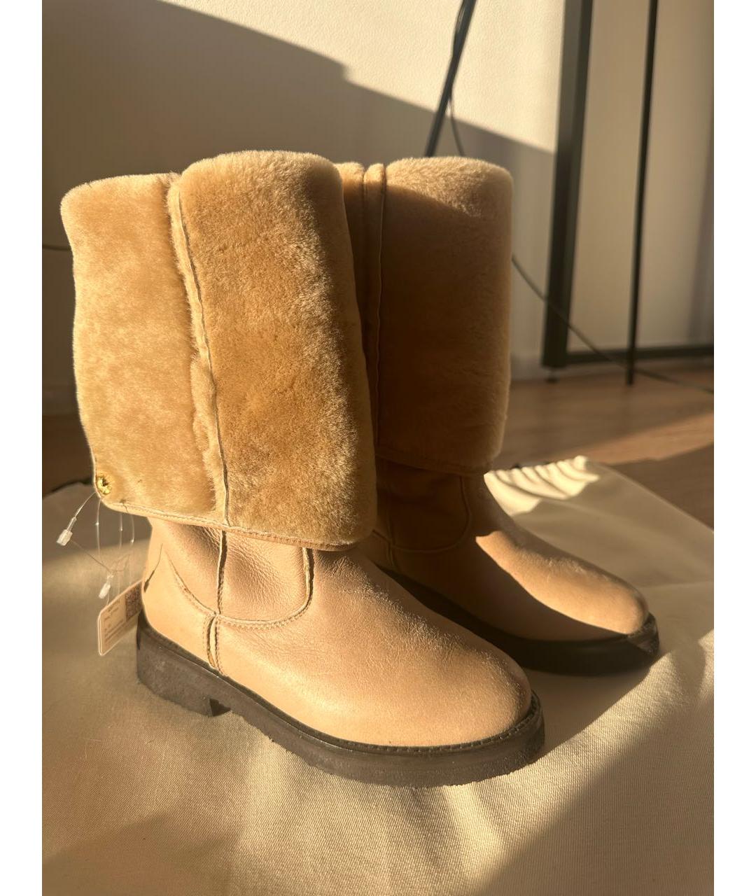 LORO PIANA Бежевые кожаные сапоги, фото 9