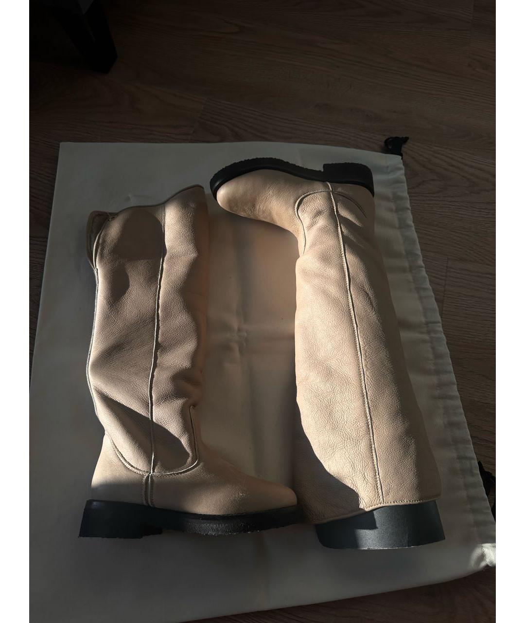 LORO PIANA Бежевые кожаные сапоги, фото 7