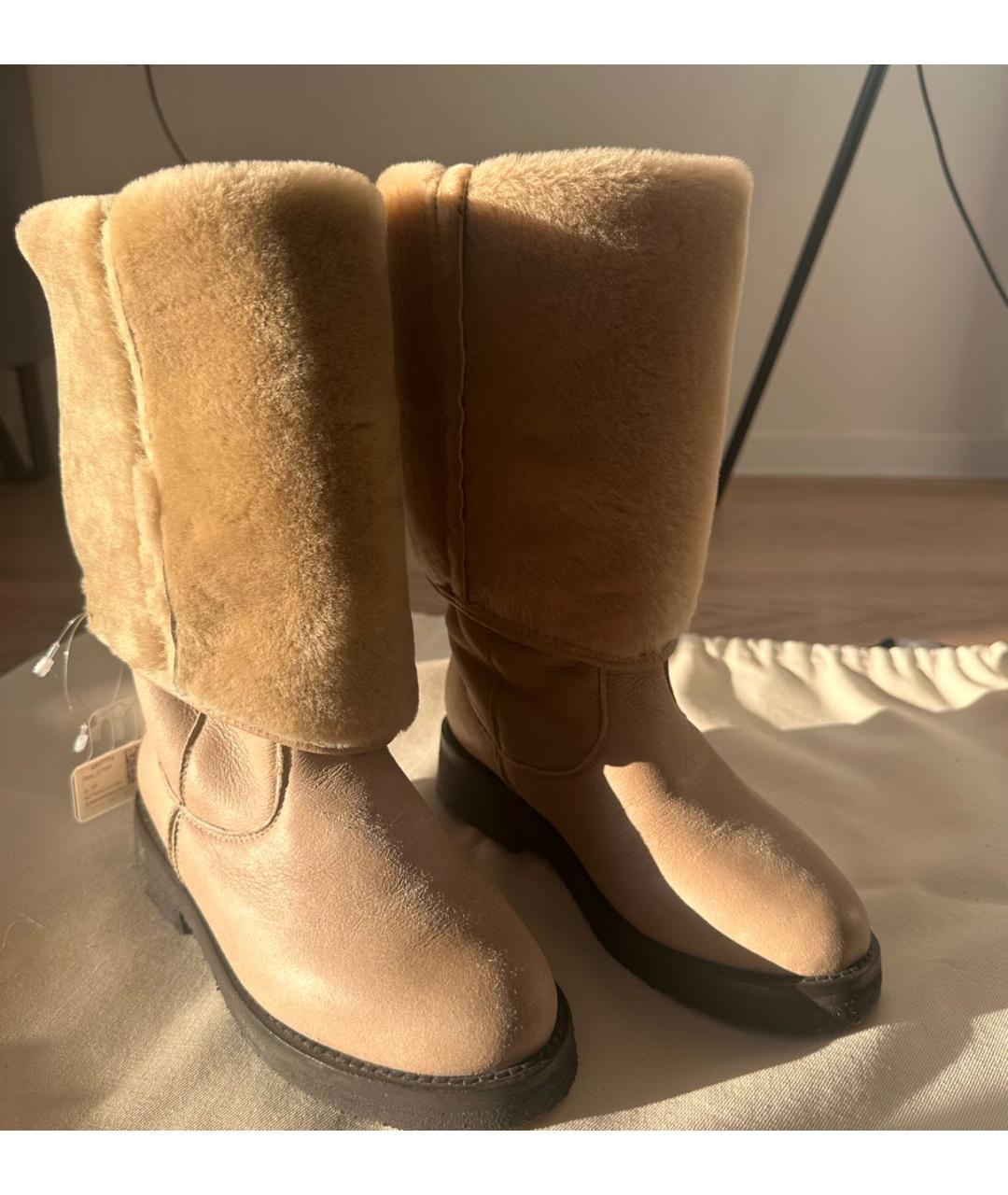 LORO PIANA Бежевые кожаные сапоги, фото 2