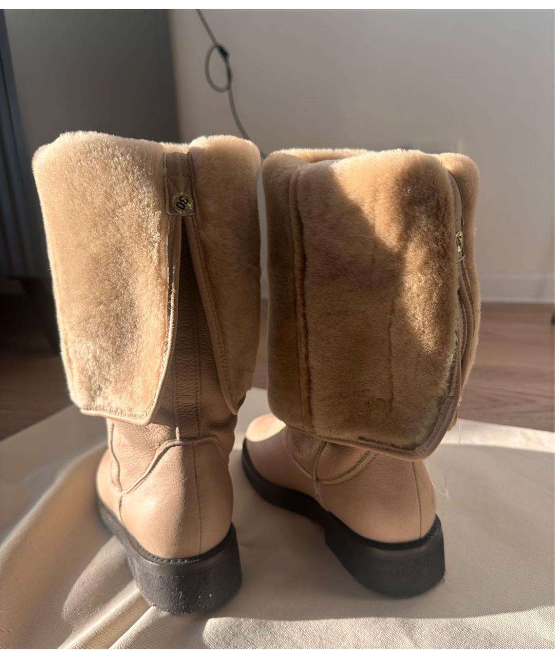 LORO PIANA Бежевые кожаные сапоги, фото 4