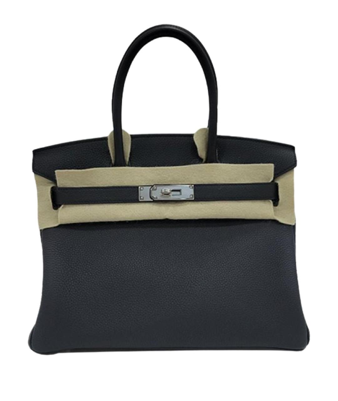 HERMES Черная кожаная сумка с короткими ручками, фото 1