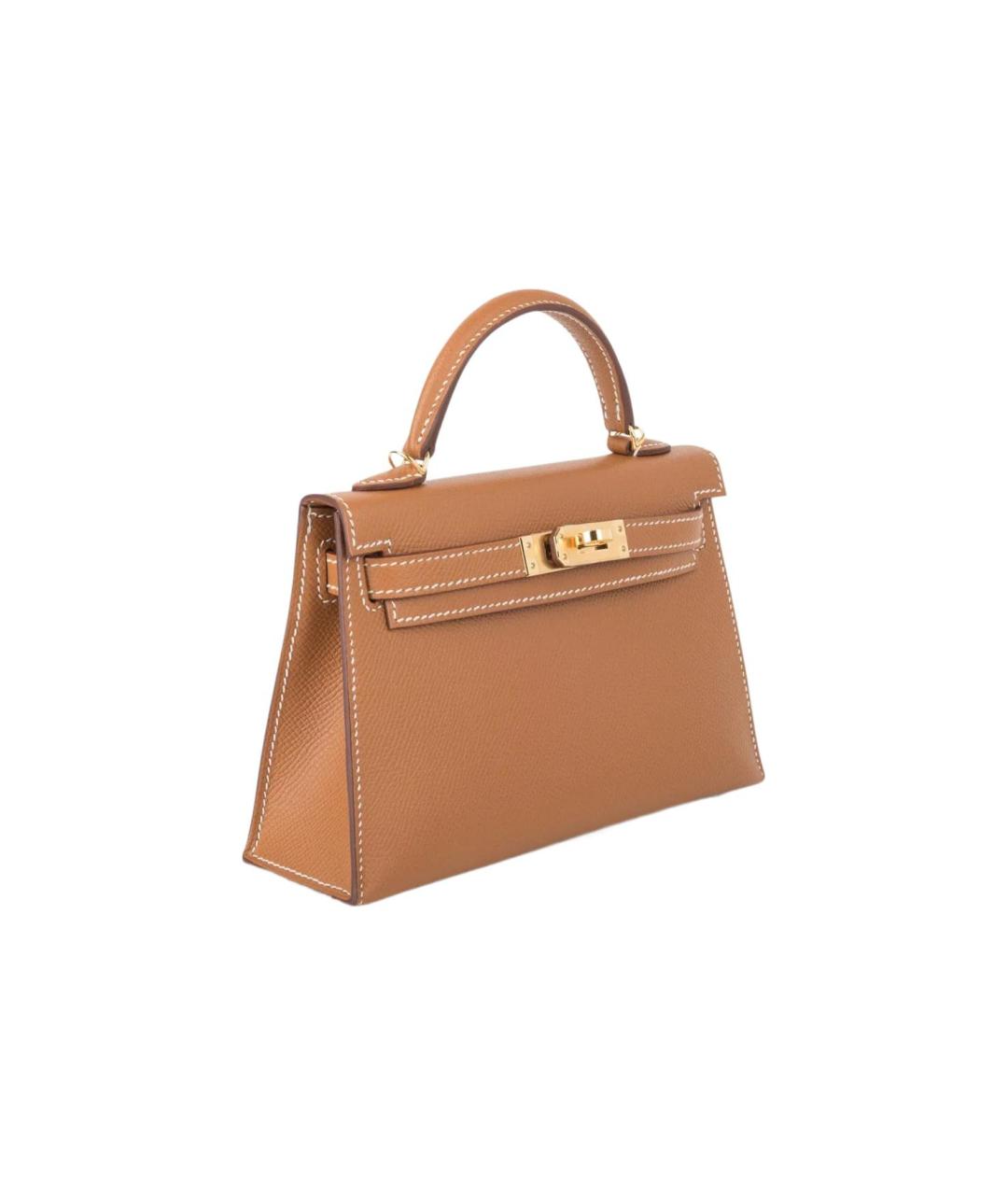 HERMES Коричневая кожаная сумка с короткими ручками, фото 4