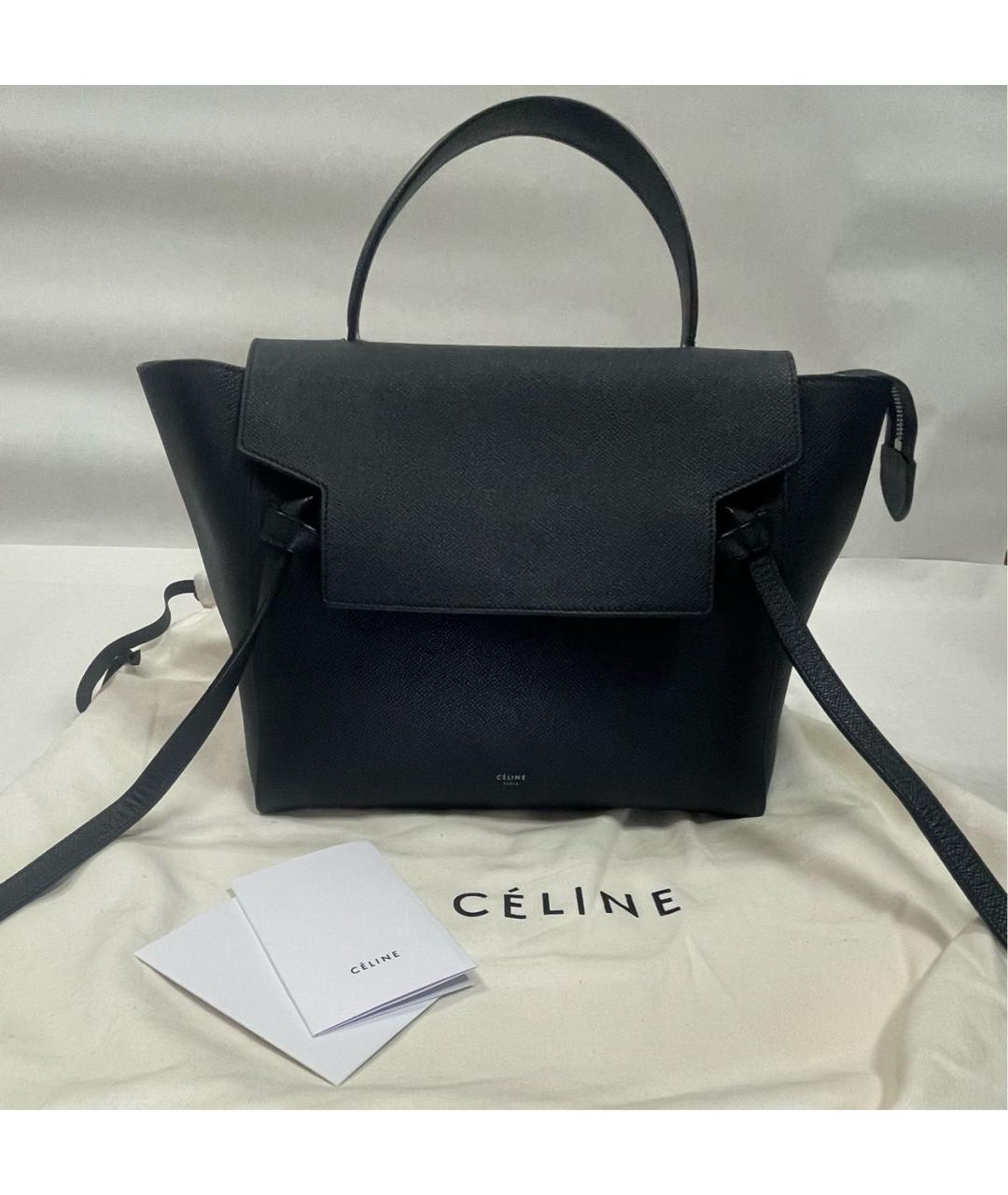 CELINE Темно-синяя кожаная сумка с короткими ручками, фото 5