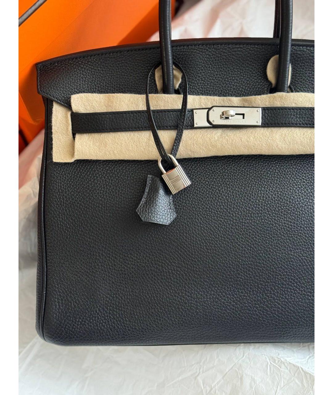 HERMES Черная кожаная сумка с короткими ручками, фото 6