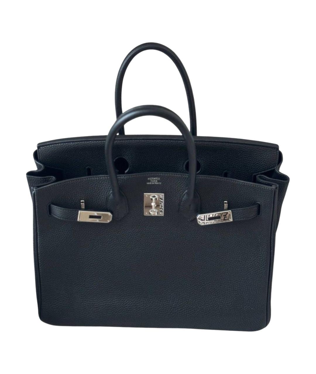 HERMES Черная кожаная сумка с короткими ручками, фото 1