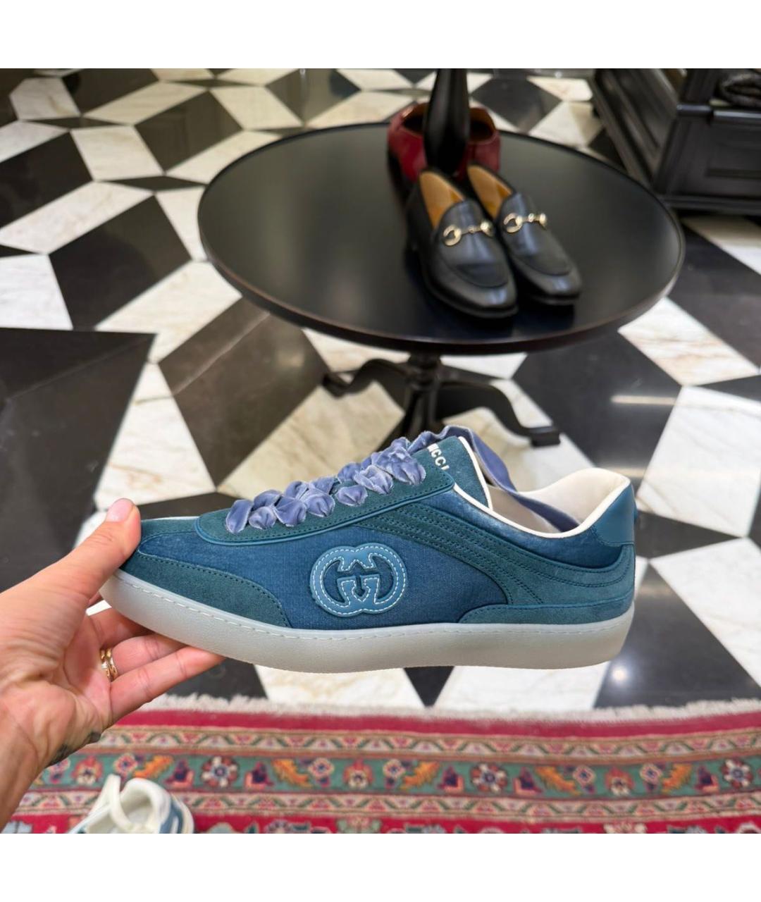 GUCCI Бирюзовые замшевые кеды, фото 2