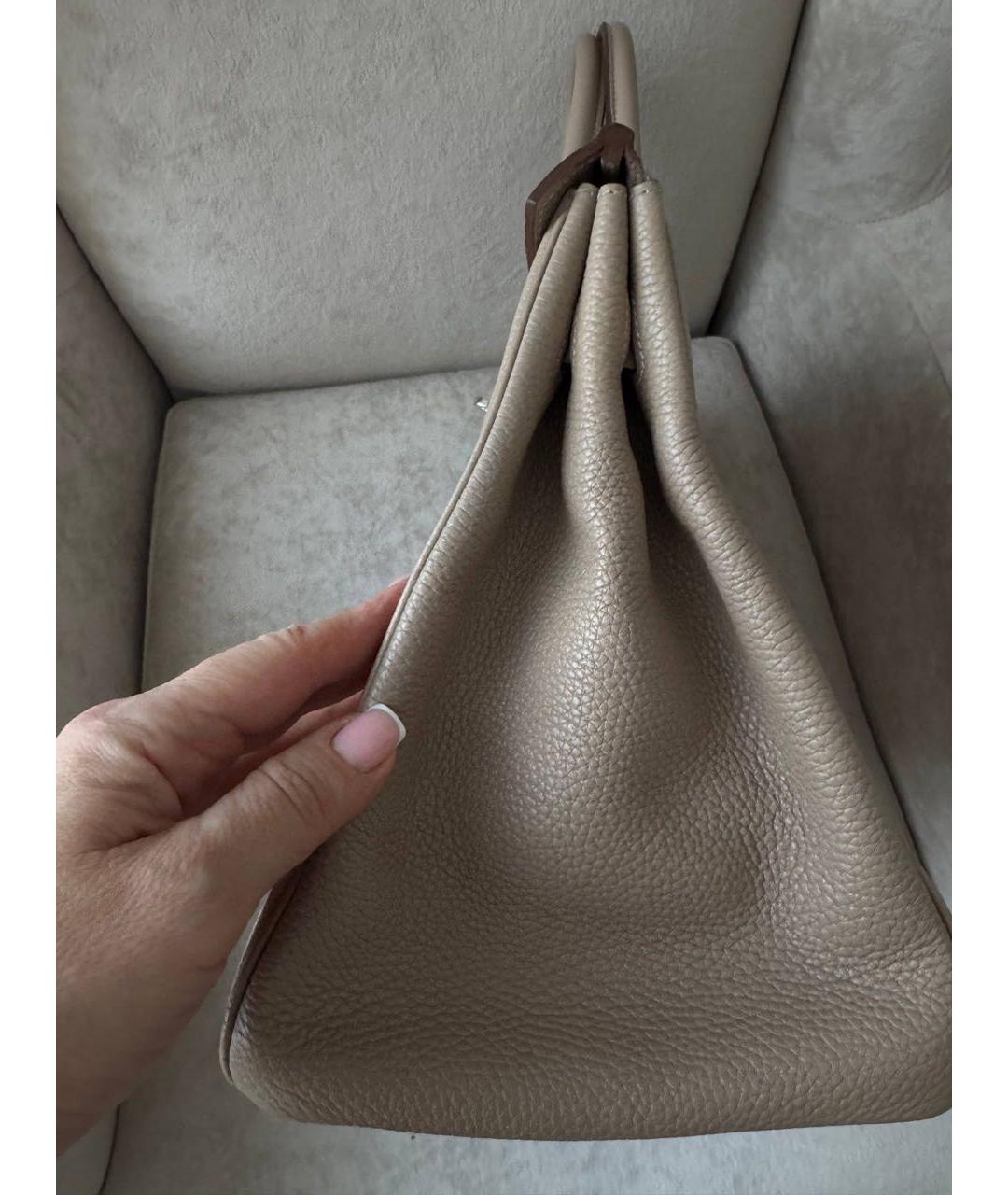 HERMES Бежевая кожаная сумка с короткими ручками, фото 4