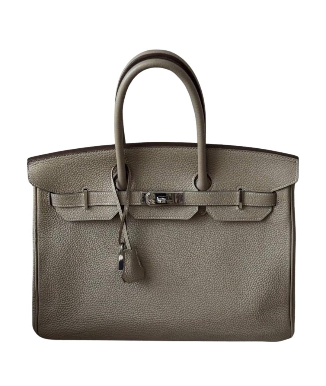 HERMES Бежевая кожаная сумка с короткими ручками, фото 1