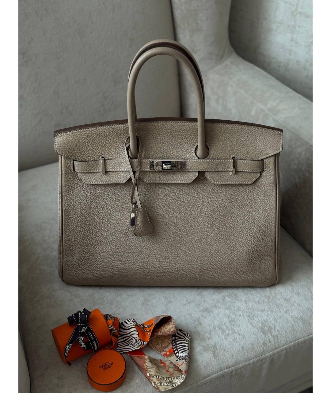 HERMES Бежевая кожаная сумка с короткими ручками, фото 9