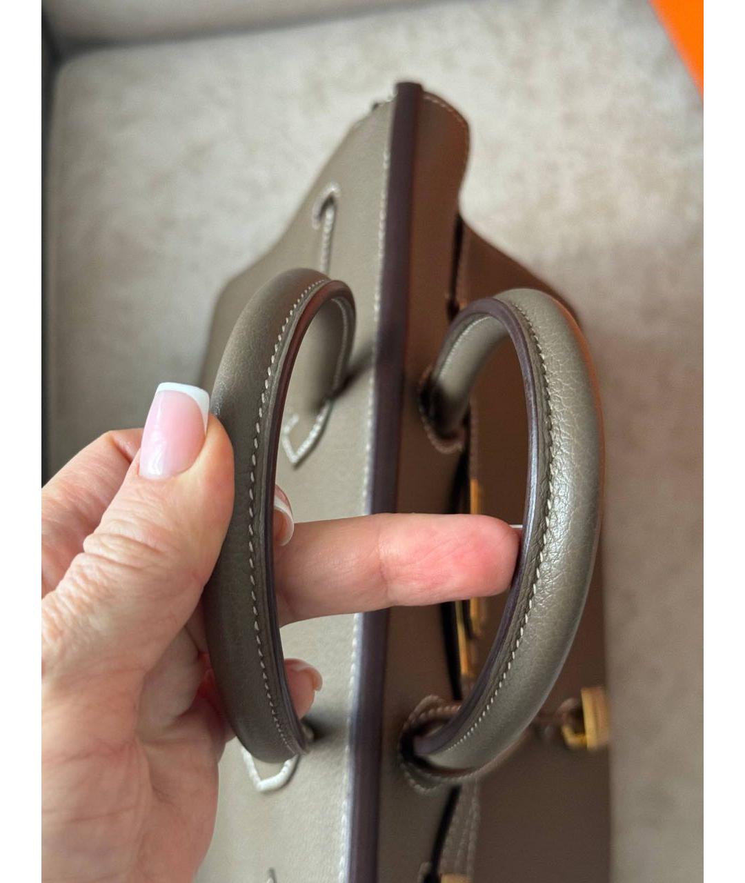 HERMES Бежевая кожаная сумка с короткими ручками, фото 4