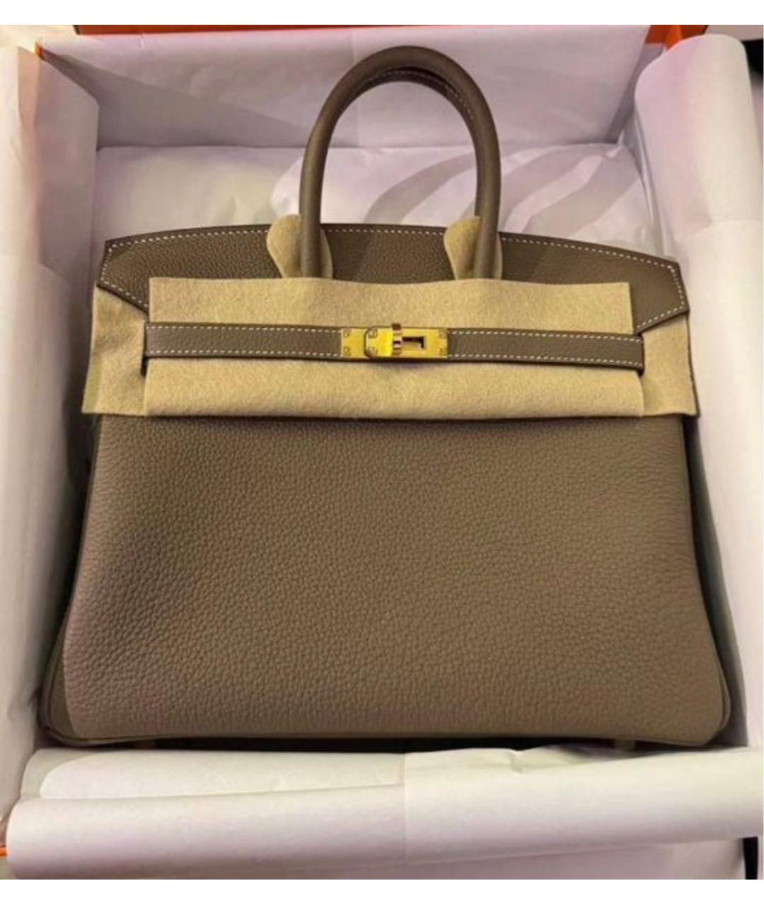 HERMES Бежевая кожаная сумка с короткими ручками, фото 3