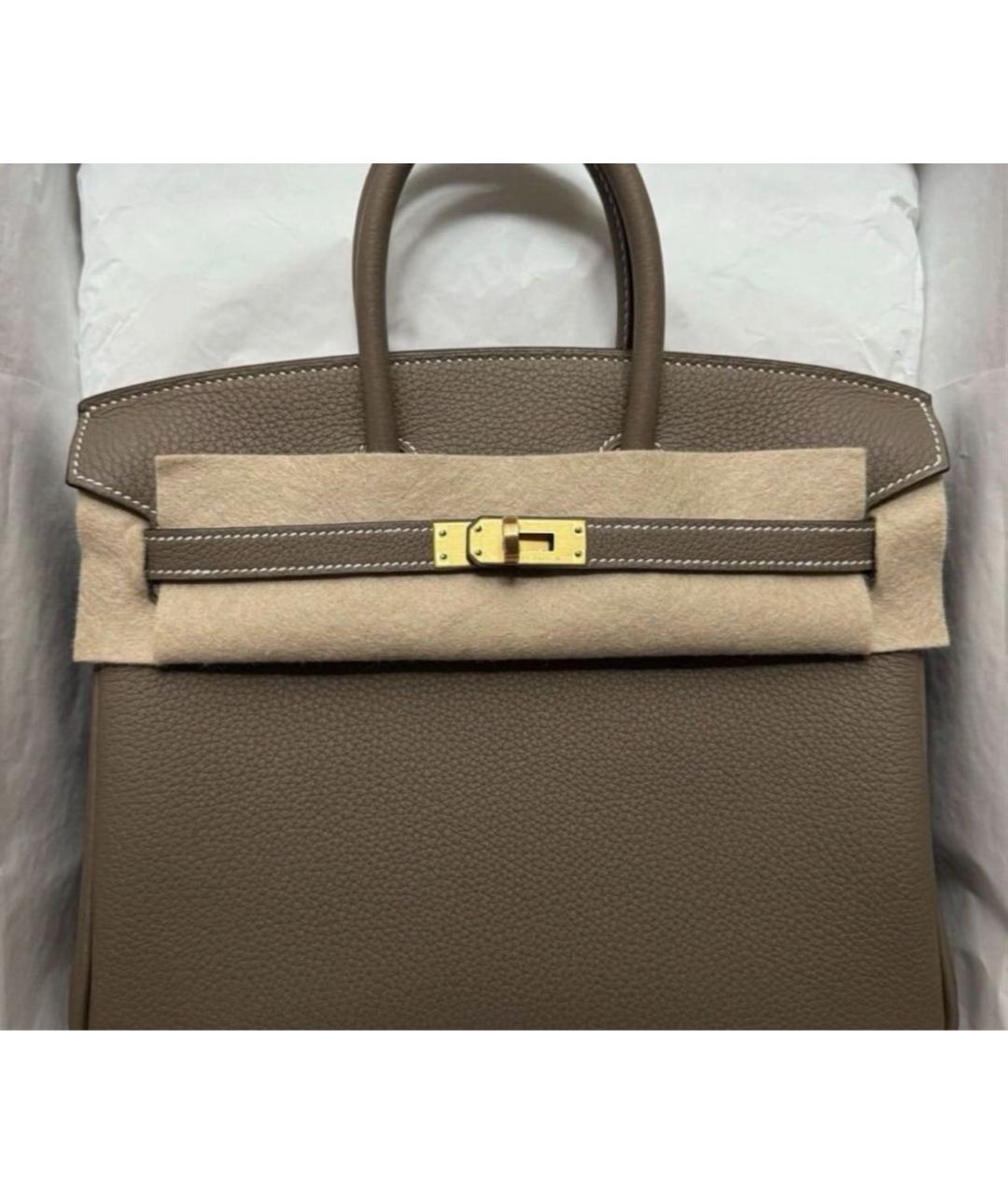 HERMES Бежевая кожаная сумка с короткими ручками, фото 4
