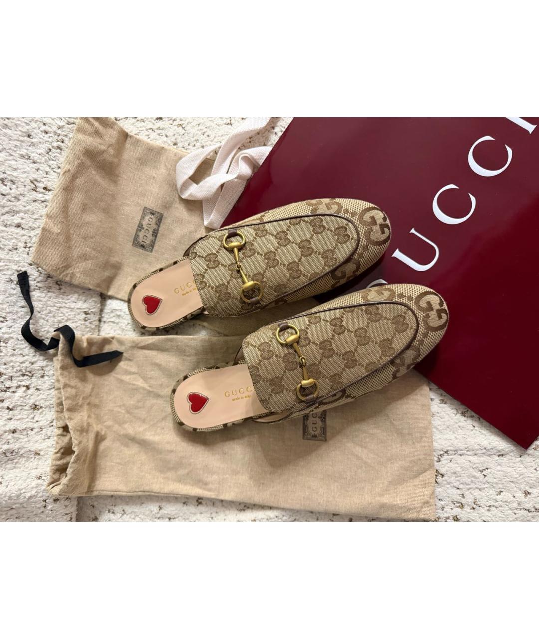 GUCCI Бежевые текстильные сабо, фото 3