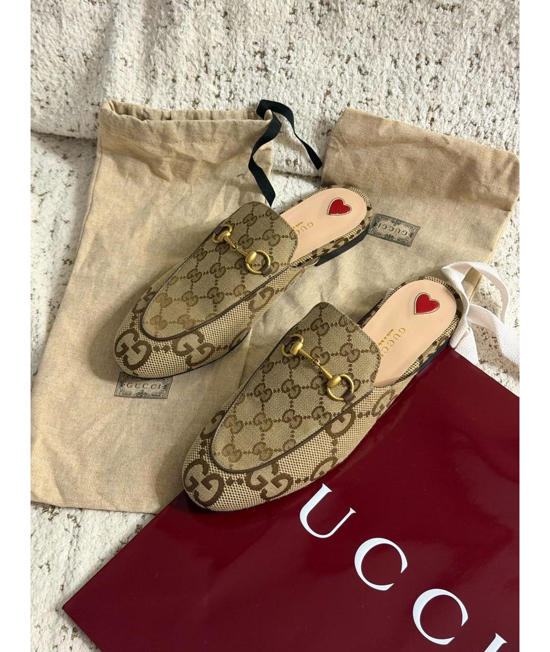 GUCCI Бежевые текстильные сабо, фото 2