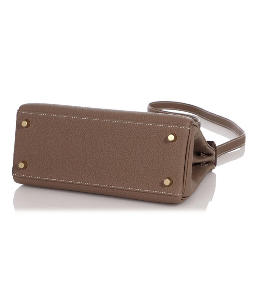 HERMES Коричневая кожаная сумка с короткими ручками, фото 5