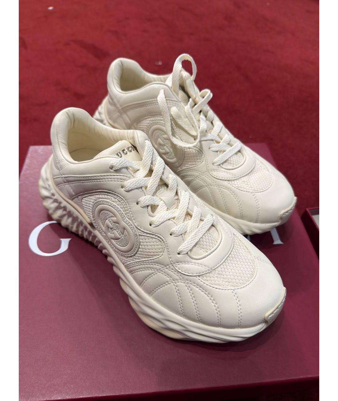 GUCCI Белые кожаные кроссовки, фото 2