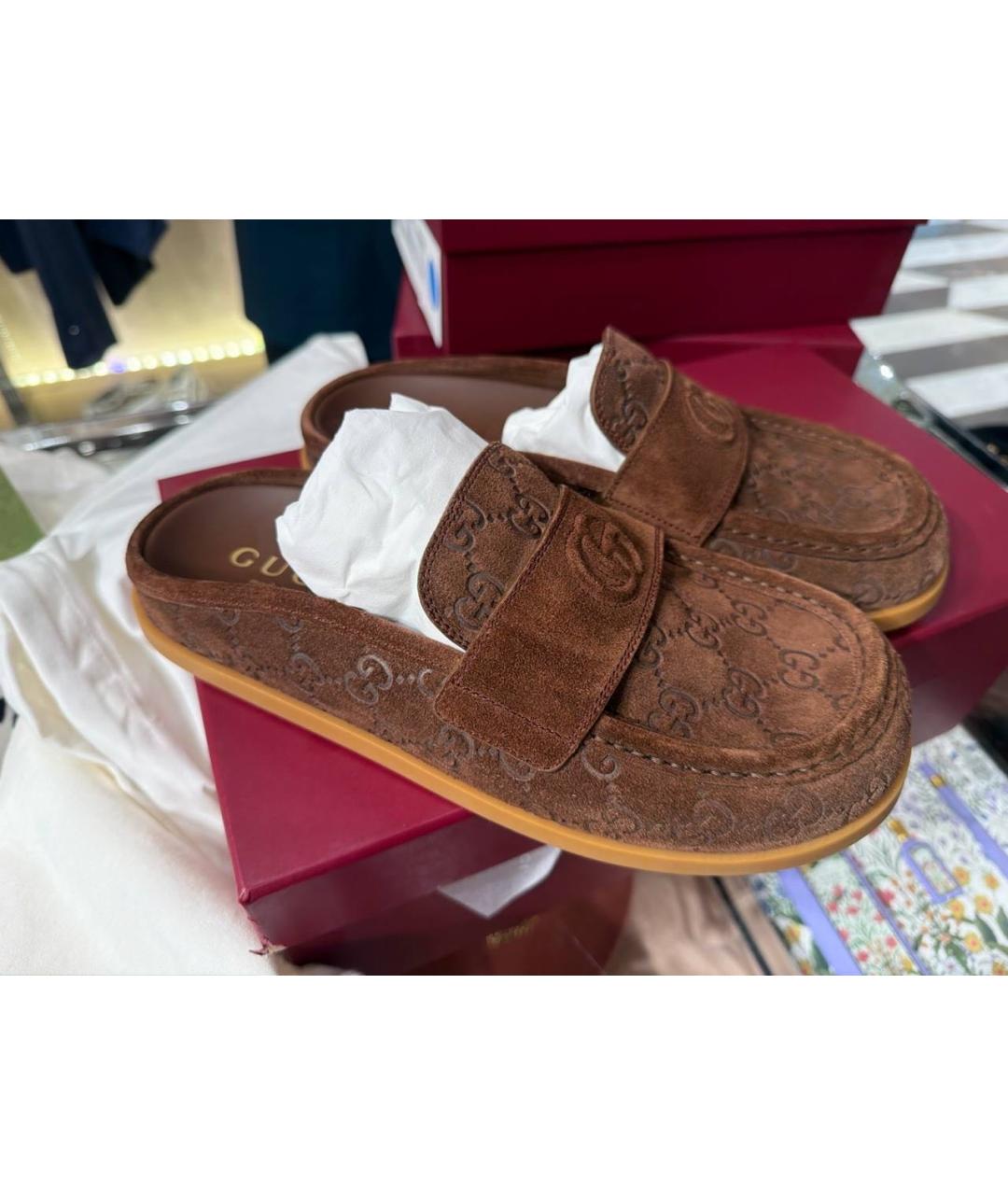 GUCCI Коричневые замшевые сабо, фото 6