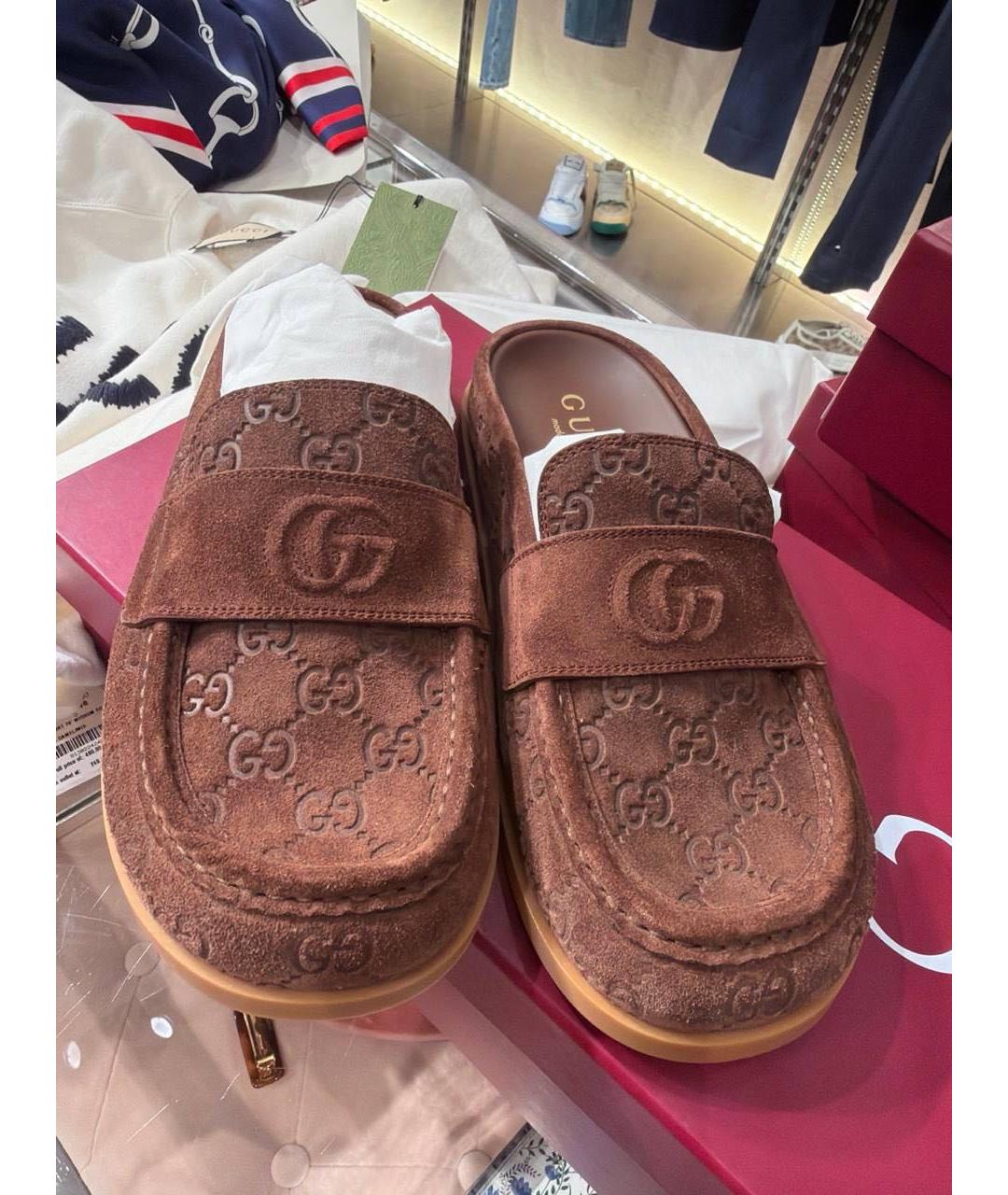 GUCCI Коричневые замшевые сабо, фото 2