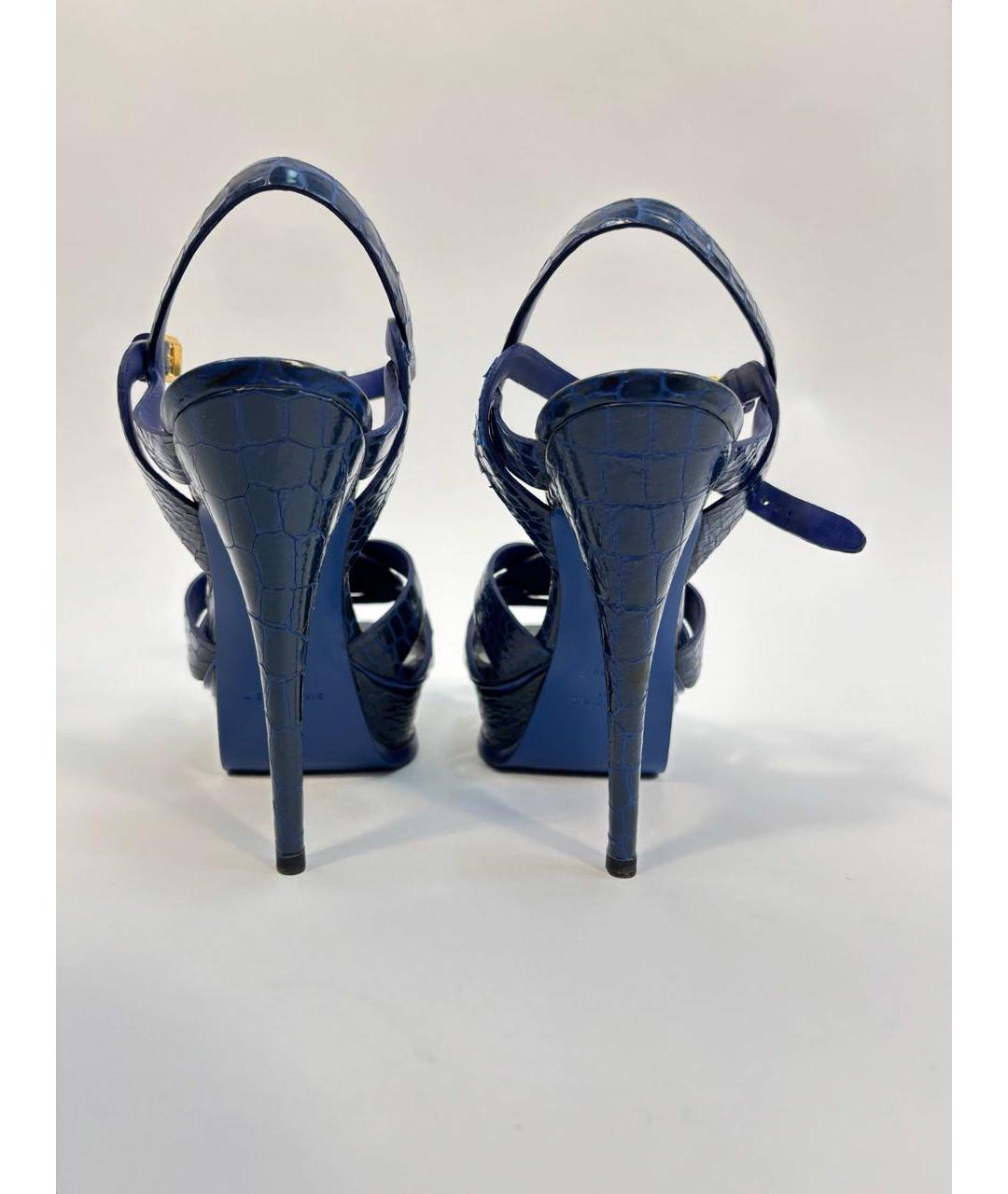SAINT LAURENT Синие кожаные босоножки, фото 4