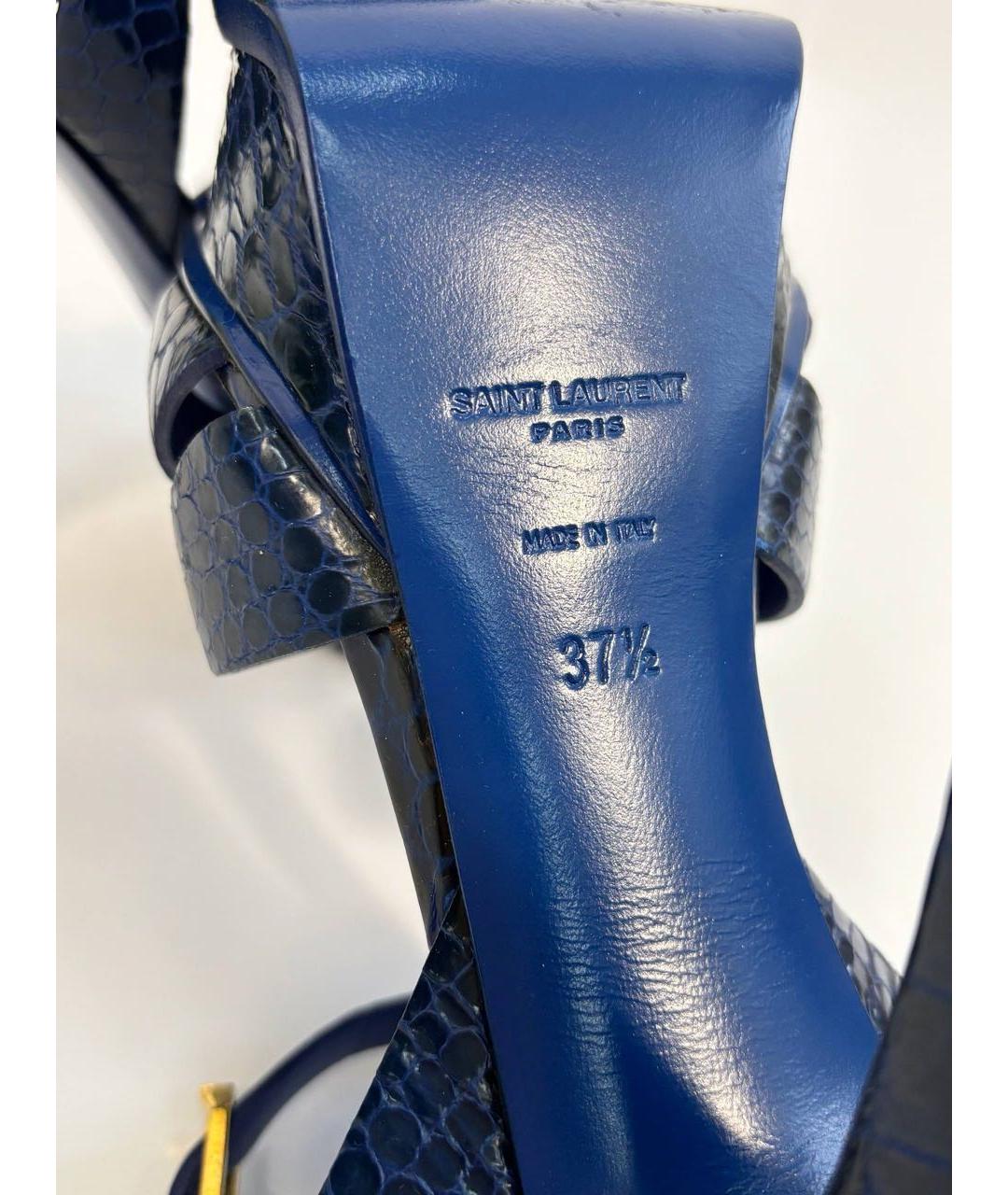 SAINT LAURENT Синие кожаные босоножки, фото 6