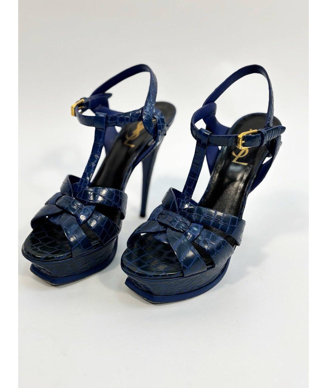 SAINT LAURENT Синие кожаные босоножки, фото 3