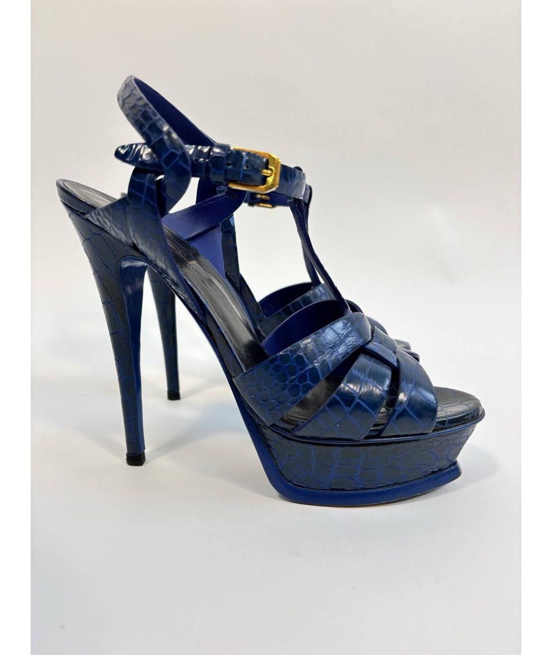 SAINT LAURENT Синие кожаные босоножки, фото 9