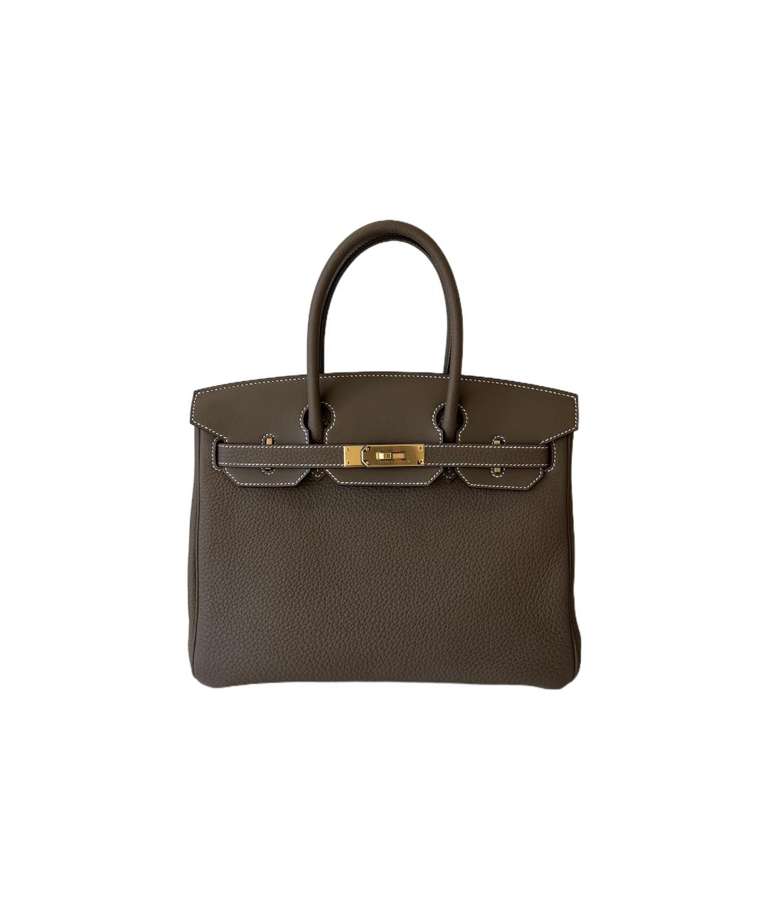 HERMES Коричневая кожаная сумка с короткими ручками, фото 5
