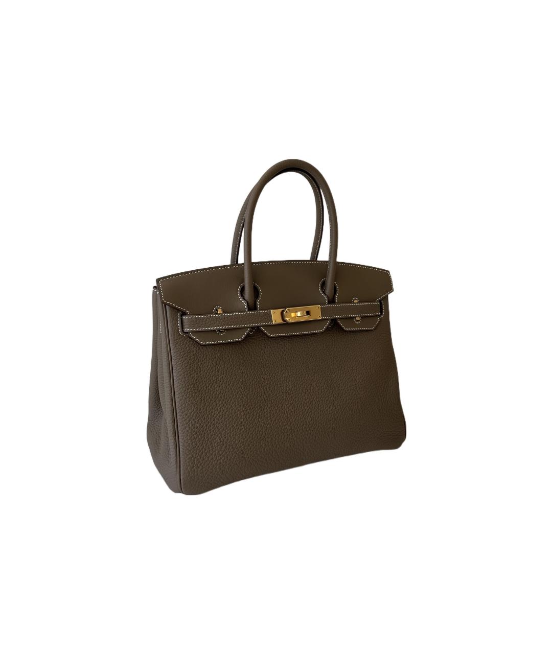 HERMES Коричневая кожаная сумка с короткими ручками, фото 3