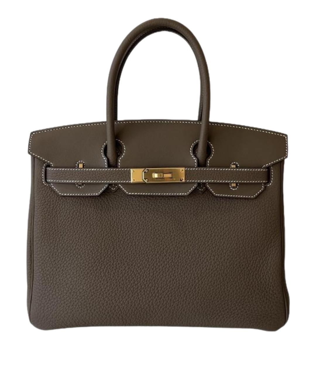 HERMES Коричневая кожаная сумка с короткими ручками, фото 1