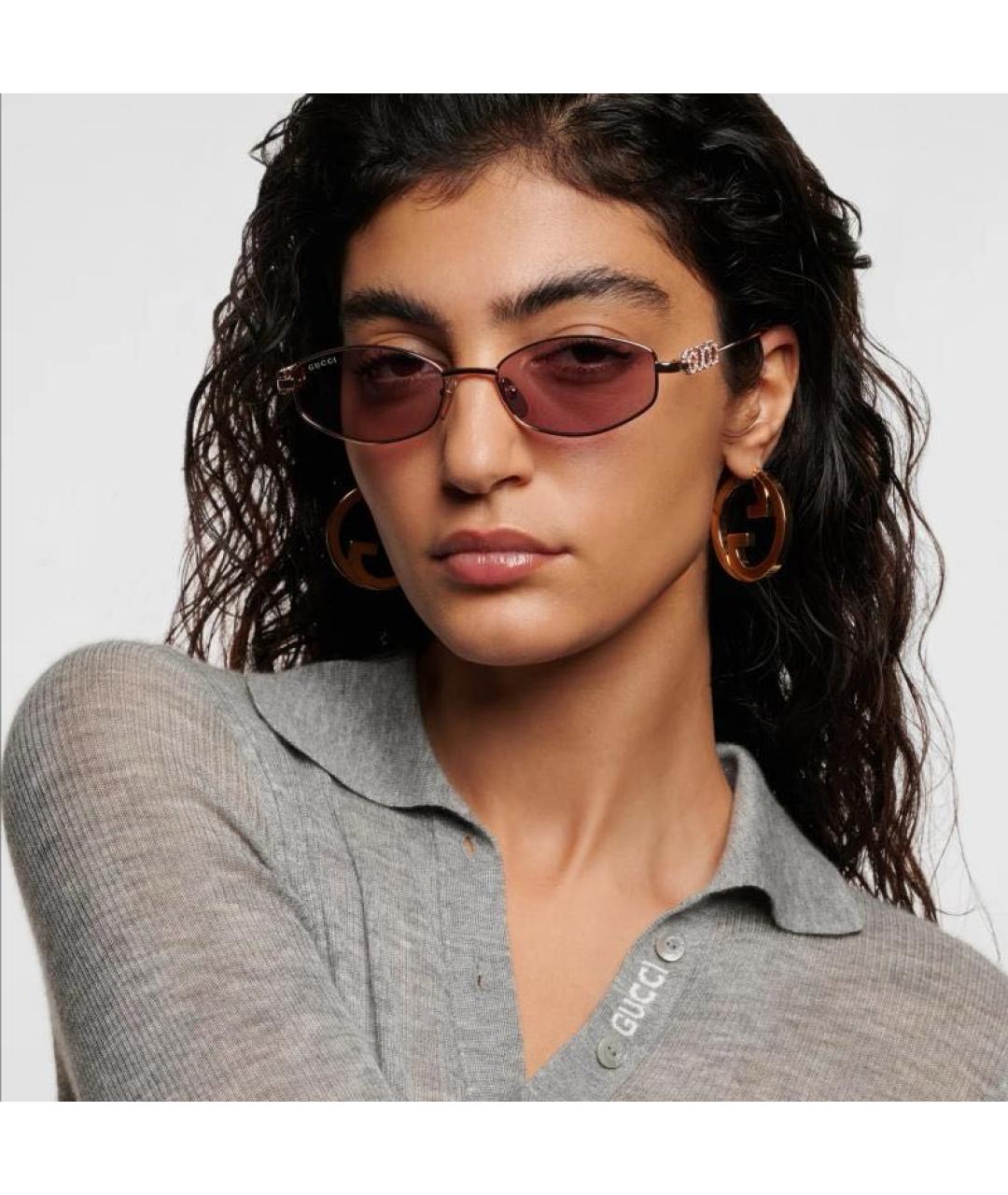 GUCCI Розовые металлические солнцезащитные очки, фото 7