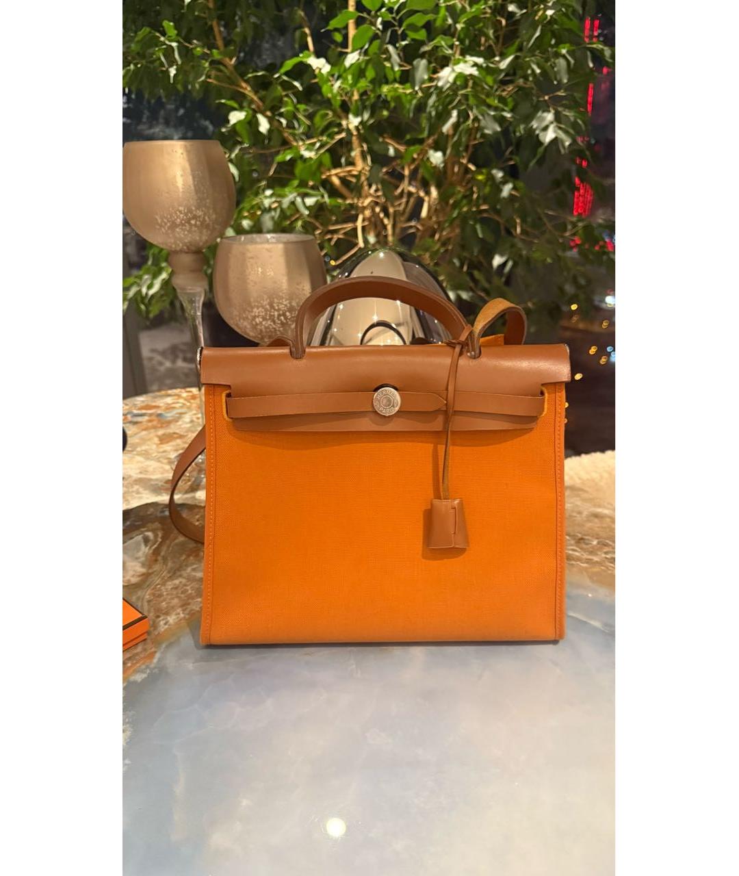 HERMES Оранжевая тканевая сумка через плечо, фото 5