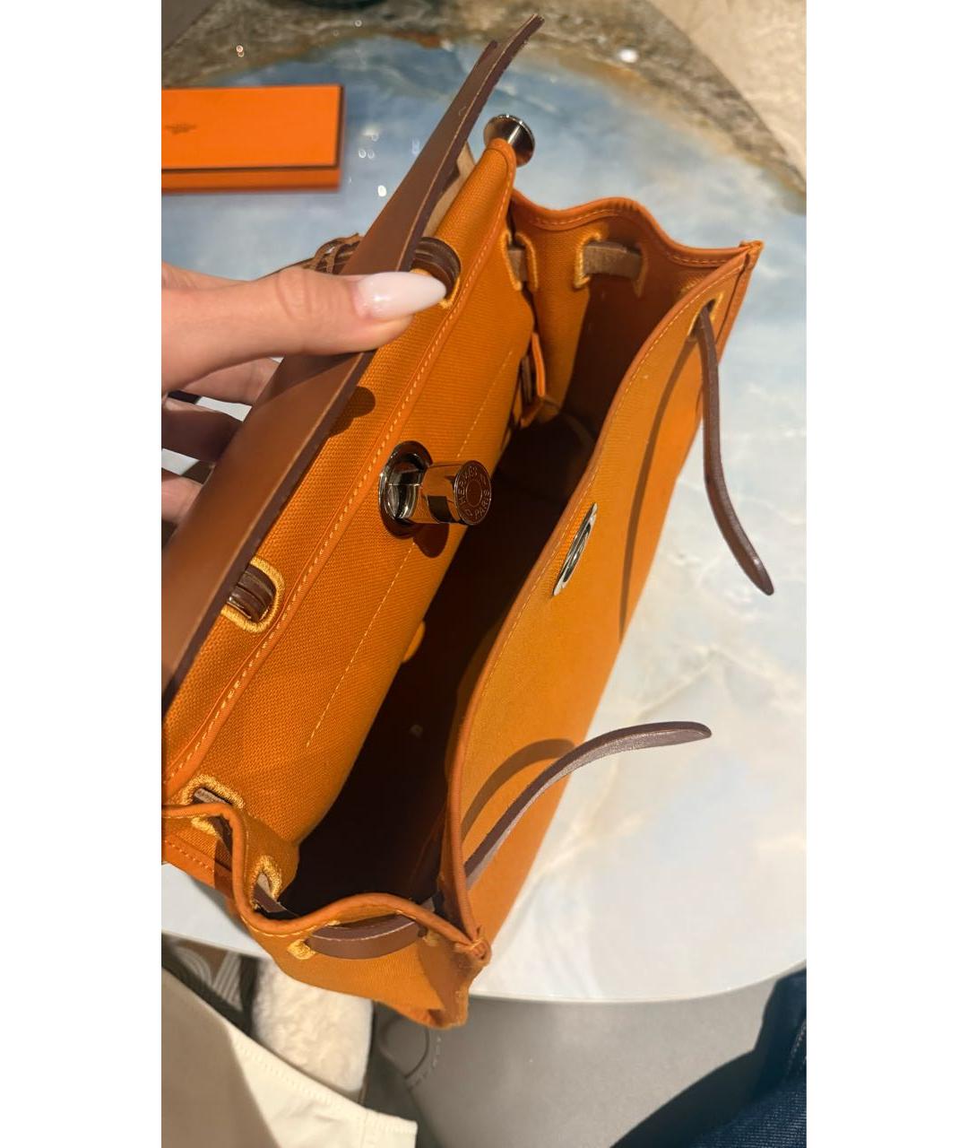 HERMES Оранжевая тканевая сумка через плечо, фото 4