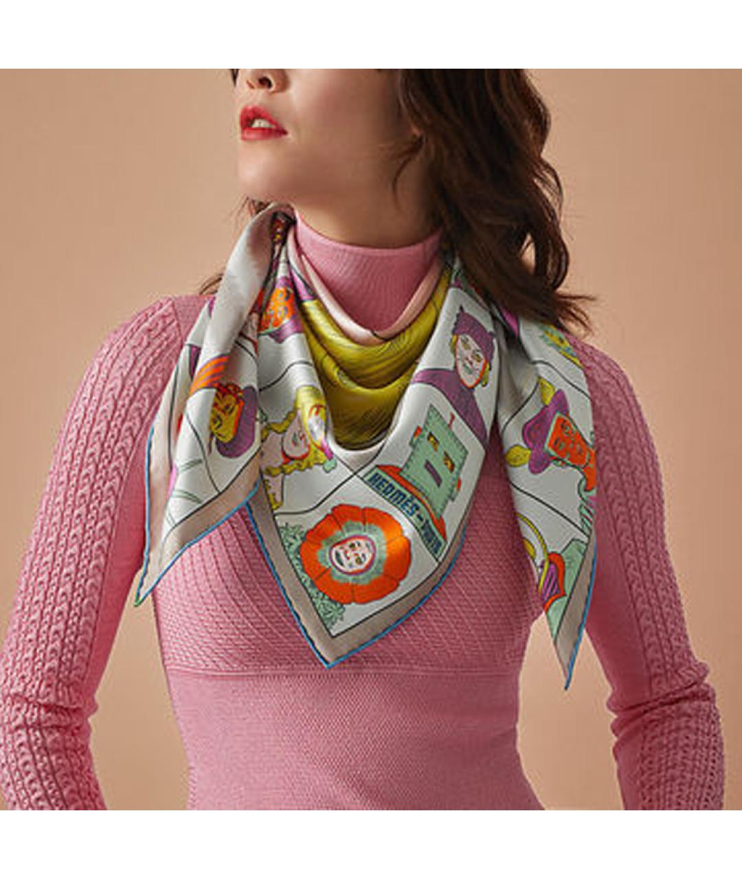 HERMES Оранжевый шелковый шарф, фото 3