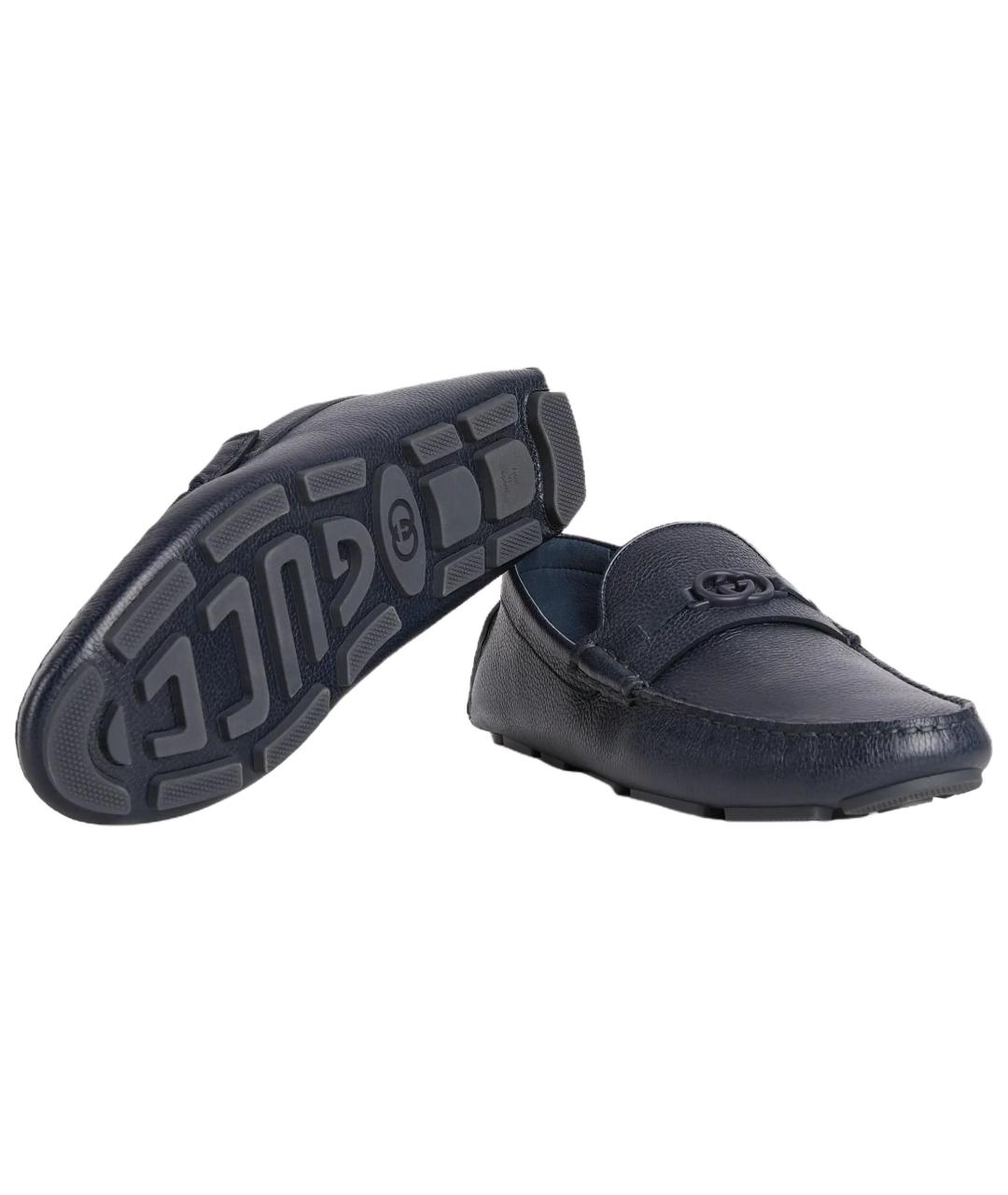 GUCCI Темно-синие кожаные лоферы, фото 5