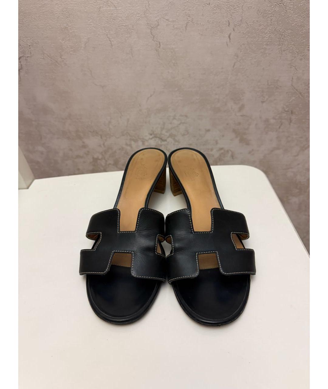 HERMES Черные кожаные мюли, фото 4