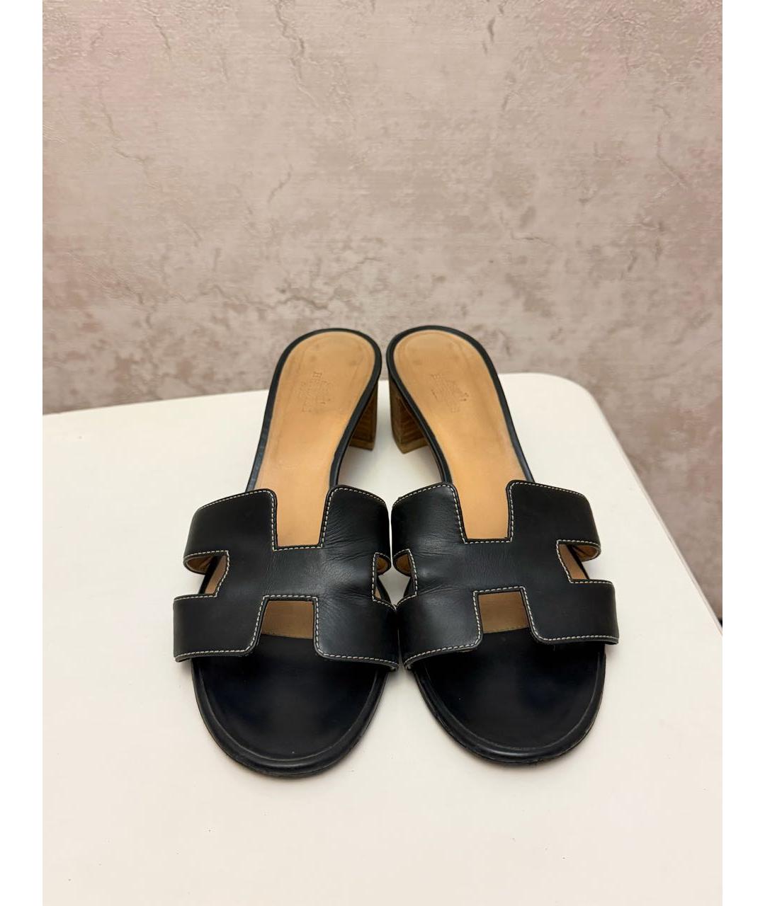 HERMES Черные кожаные мюли, фото 3