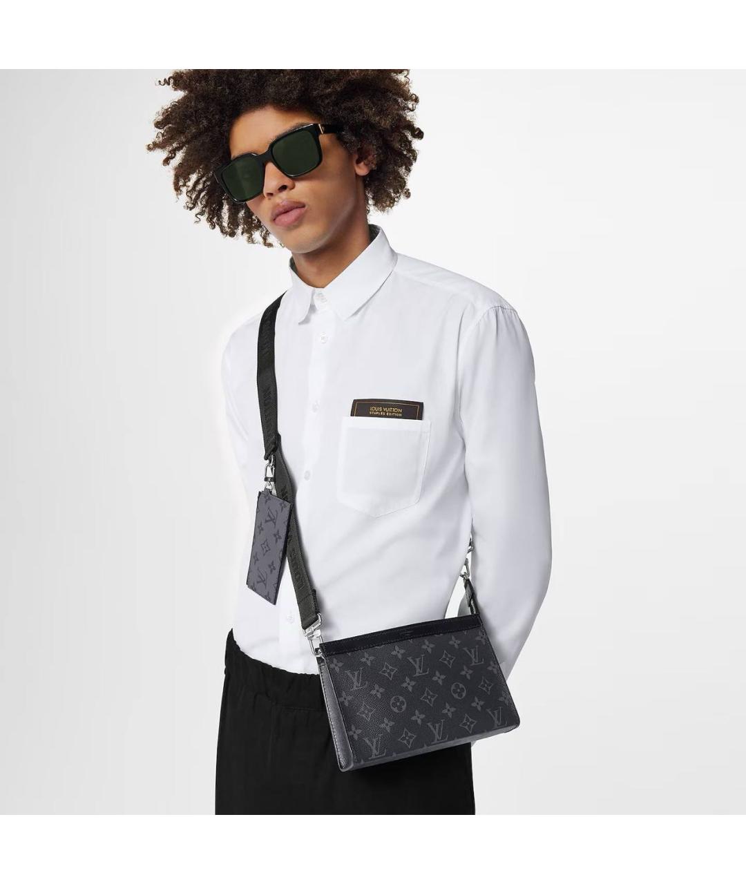 LOUIS VUITTON Черная кожаная сумка на плечо, фото 6