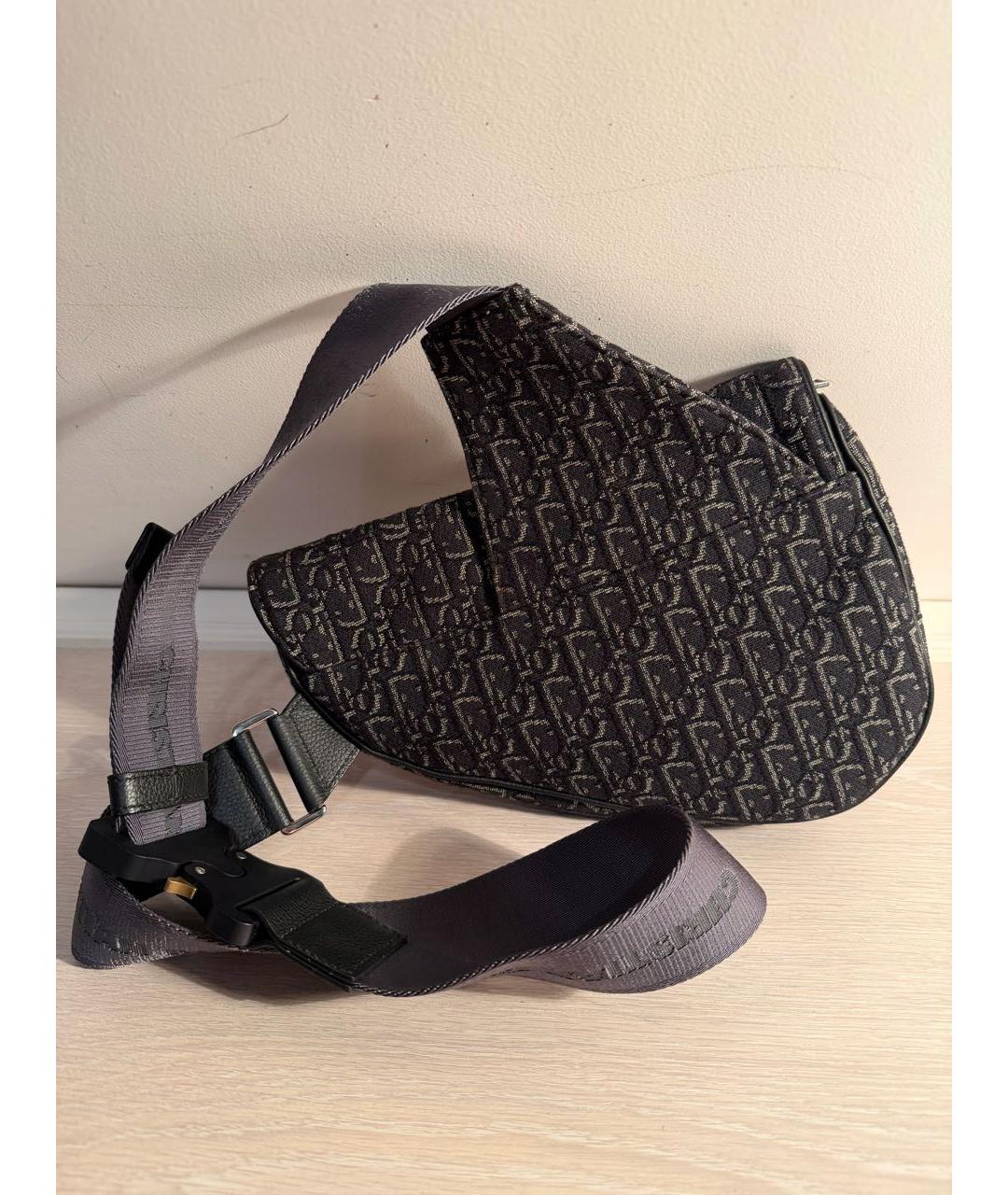 CHRISTIAN DIOR Черная жаккардовая сумка на плечо, фото 2