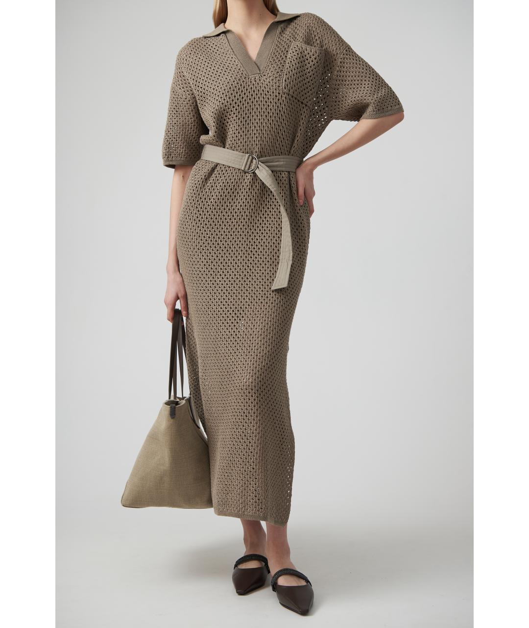 BRUNELLO CUCINELLI Бежевое хлопковое повседневное платье, фото 2