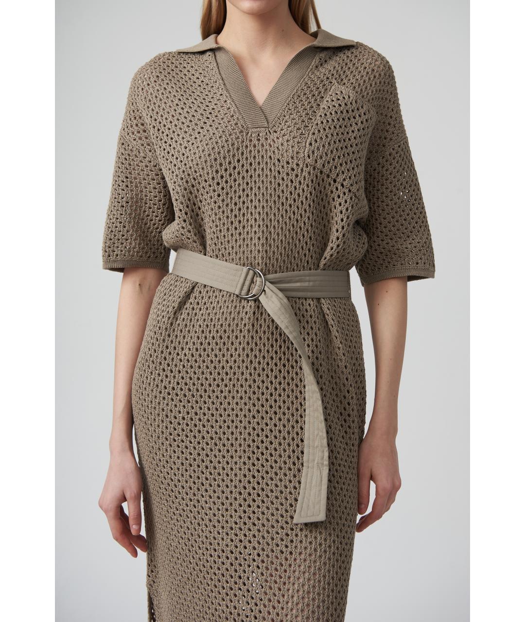 BRUNELLO CUCINELLI Бежевое хлопковое повседневное платье, фото 4