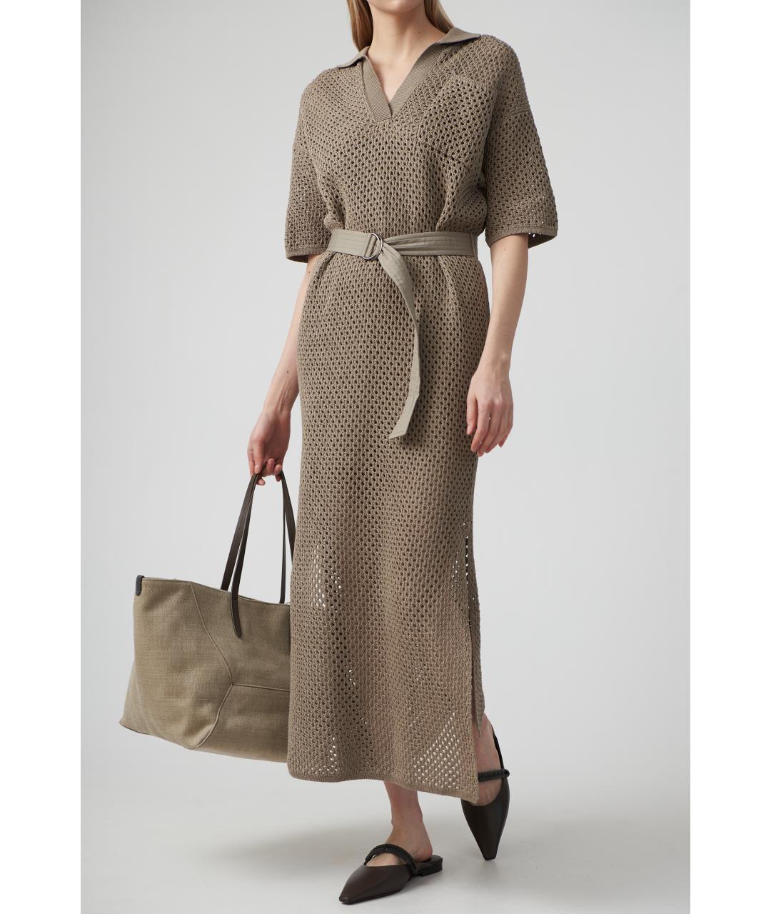 BRUNELLO CUCINELLI Бежевое хлопковое повседневное платье, фото 3