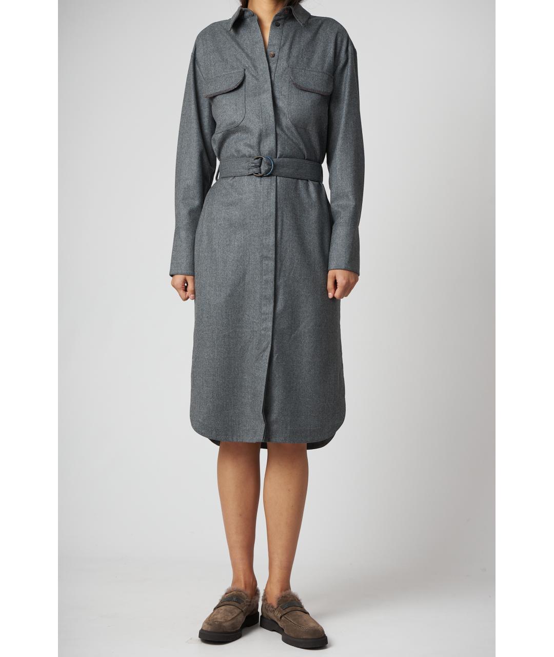 BRUNELLO CUCINELLI Серое шерстяное повседневное платье, фото 2